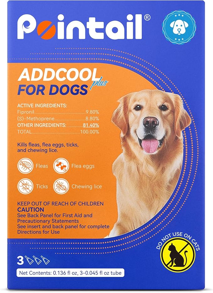 Flea and Tick Prevention for Dogs, Addcool Dog Flea and Tick Treatment, Flea &amp; Tick Control Topical Drops, 3 Doses, Vet-Recommended(23-44 lbs)