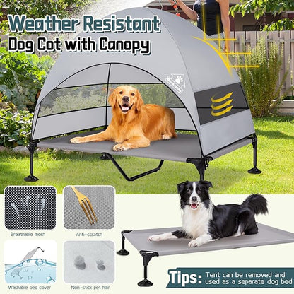Elevated Outdoor Dog Bed with Canopy &amp; Adjustable Feet - Larger Shade for Camping, Backyard &amp; Patio