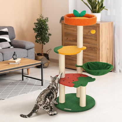 Happy &amp; Polly Cute Cat Tree - 40.5" Fruit World Cat Tower for Indoor Cats, Cat Tree Condo with Sisal Scratching Posts, Cozy Hammock, Plush Strawberry Perches, Kitten Cat Trees Towers Activity Center
