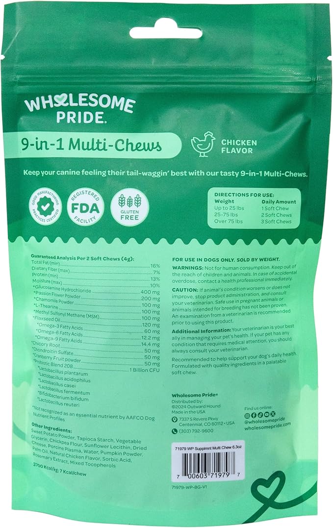 Wholesome Pride 9-in-1 Dog Multifunctional Soft Chews – Joint Pain Relief, Hip &amp; Joint Support, Immune, Skin, Gut, Heart, Brain Health – Glucosamine, MSM, Chondroitin – 90 Chews