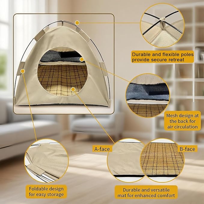 BreezyDen Pop-Up Pet Tent – Portable Hideaway for Cats &amp; Small Dogs, Portable Indoor/Outdoor Pet Tent House with Mesh Window, Waterproof, Breathable, Scratch-Resistant, Fully Washable (Brown,M)