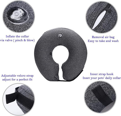 Katoggy Inflatable Cone Collar for Surgery, Soft Adjustable Blow Up Donut E-Collar for Small Medium Large Dogs and Cats