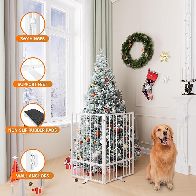 Full Metal Freestanding Dog Gate with Door, 36&