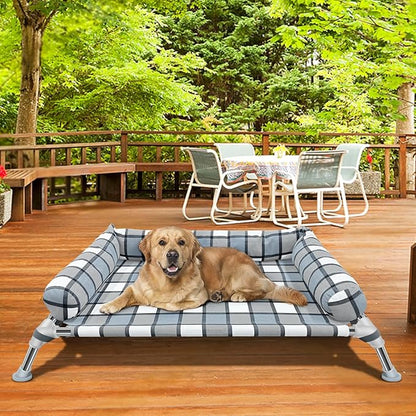 Elevated Raised Dog Bed Cot - Cooling Raised Dog Beds with Bolster Portable Washable Pet Cot Bed with Metal Frame Dogs Hammock Bed for Indoor &amp; Outdoor