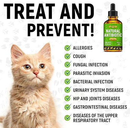 Antibiotics for Dogs | Antibiotics for Cats | Herbal Supplement for Digestion, Breathing, Urination | for Infections, Cough, Allergies | Beef Flavor &amp; Cranberry | for All Pet Breeds | 2 Oz