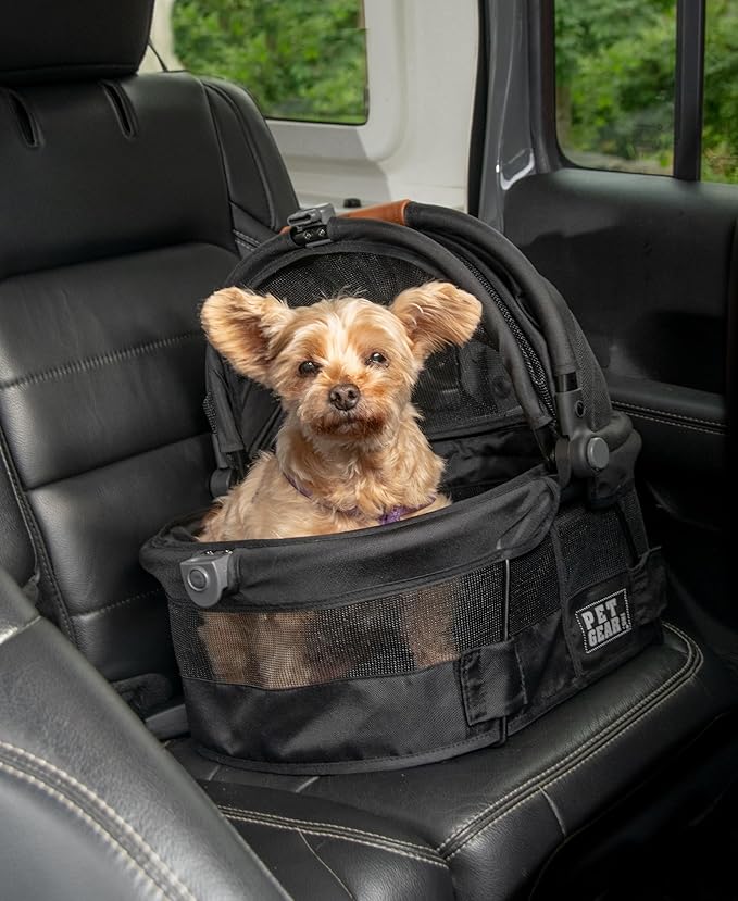 Pet Gear No-Zip View 360 Ultra Lite Pet Safety Carrier &amp; Car Seat for Small Dogs &amp; Cats Push Button Entry, 15", Onyx
