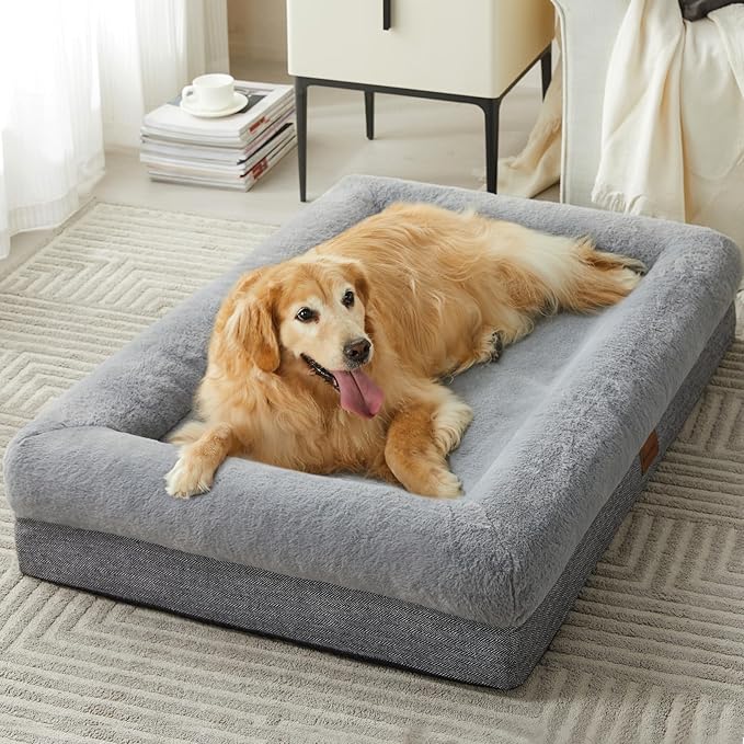 BFPETHOME Orthopedic Dog Beds for Extra Large Dogs, Washable Large Pet with Bolster, Orthopedic Large Dog Mats with Removable Covers &amp; Waterproof Pet Bed for Pet