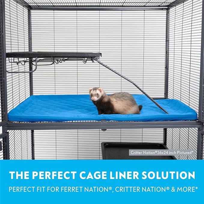 Paw Inspired Fitted Fleece Liner for Ferret Nation, Critter Nation Cage for Ferrets, Rats, Chinchillas, Hedgehogs &amp; Other Small Animals (Blue, Top Pan Liner)