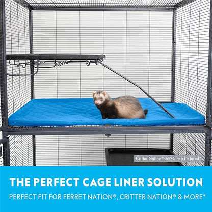 Paw Inspired Fitted Fleece Liner for Ferret Nation, Critter Nation Cage for Ferrets, Rats, Chinchillas, Hedgehogs &amp; Other Small Animals (Blue, Top Pan Liner)