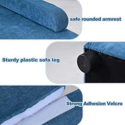 AFBKSS&amp;BB Pet Sofa with Hidden Storage for Puppy and Cat,Linen Fabric Dog Sofa,Cat Couch with Wooden Frame (Blue)
