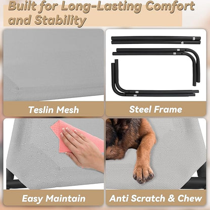 PHYEX Raised Pet Cot for Small Pets, Elevated Dog Bed with Breathable Mesh, Sturdy Steel Frame for Indoor &amp; Outdoor Use, Non-Slip Design, Easy Clean, 33-Inch Grey