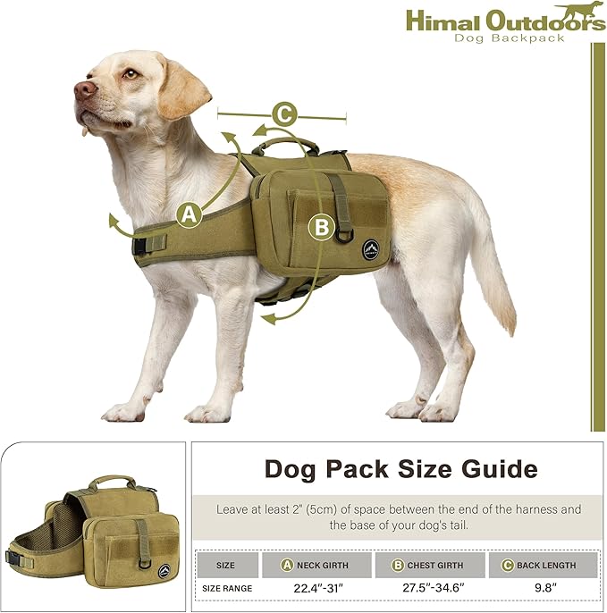 Himal Outdoors Dog Backpack &amp; Saddle Bag, Tactical Hiking Backpack for Large Dogs with Side Pockets &amp; Adjustable Strap