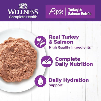 Wellness Complete Health Pate Adult Wet Cat Food, Natural, Protein-Rich, Grain Free, 5.5 Ounce, 24 Pack, (Turkey &amp; Salmon)