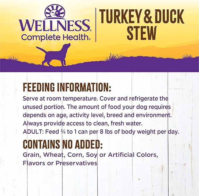 Wellness Complete Health Thick &amp; Chunky Natural Grain Free Canned Wet Dog Food, Turkey &amp; Duck Stew, 12.5-Ounce Can (Pack of 12)