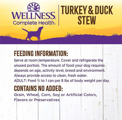 Wellness Complete Health Thick &amp; Chunky Natural Grain Free Canned Wet Dog Food, Turkey &amp; Duck Stew, 12.5-Ounce Can (Pack of 12)