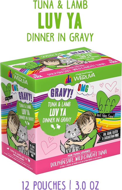 Weruva B.F.F. OMG - Best Feline Friend Oh My Gravy!, Tuna &amp; Lamb Luv Ya with Tuna &amp; Lamb in Gravy Cat Food, 3oz Pouch (Pack of 12)