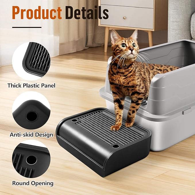Cat Litter Box Step, Cat Litter Box Ramp Mat with Filter Function for Self-Cleaning Cat Litter Box, Easy to Clean, Cat Pedal Step Stool Ideal for Kitten &amp; Elderly Cats (Black)