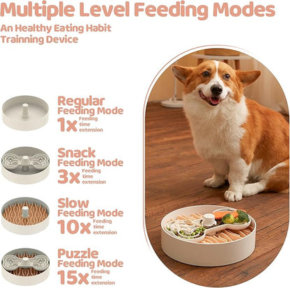 Slow Feeder Dog Bowl for Large Dogs with Non-Slip Base - Adjustable Speed Design, Removable Puzzle Inserts &amp; Dishwasher Safe, Pink