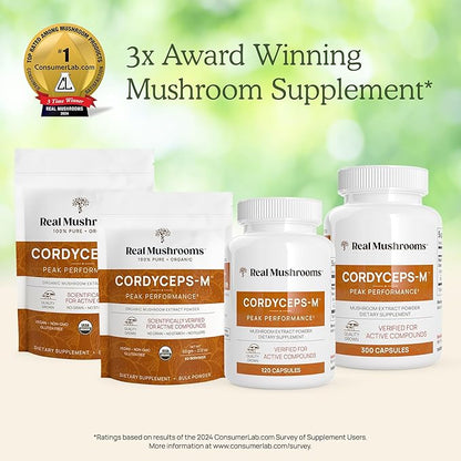 Real Mushrooms Supplement Capsules - Cordyceps Mushroom Powder Rich in Beta Glucans - Mushroom Pills Cordyceps for Energy and Performance - Vegan, Non-GMO, No Grain Fillers, 120 ct