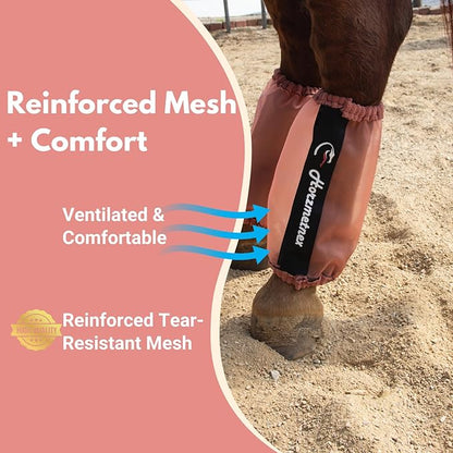 Tear-Resistant Fine Mesh Horse Fly Boots Breathable Fly Boots with Thickened Webbing Hook and Loop Lightweight Summer Leg Protection to Prevent Mosquito &amp; Fly Bites Set of 4 (Pink)