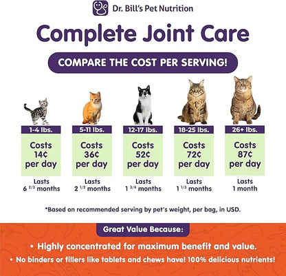 Dr. Bill’s Feline Complete Joint Care | Advanced Hip &amp; Joint Supplement for Cats | Green Lipped Mussel Extract, Collagen Type II, Chondroitin, Hyaluronic Acid, Omega 3 and Colostrum | Powder, 85g