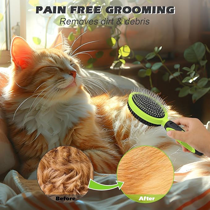2PCS Pet Grooming Tools - Double-Sided Brush for Shedding and Bathing, Suitable for Short/Long Haired Dogs Cats and Horses, Deshedding Dog Brush, Mane &amp; Tail Combs for Horses - Pet Supplies (Green)