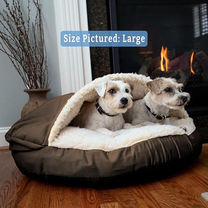 Snoozer Luxury Cozy Cave Dog Bed - Indoor Dog Bed with Cover Cave, Covered Calming Burrow for Small &amp; Medium Sized Pets with Blanket Attached, Enclosed, Washable - Large, Hot Fudge