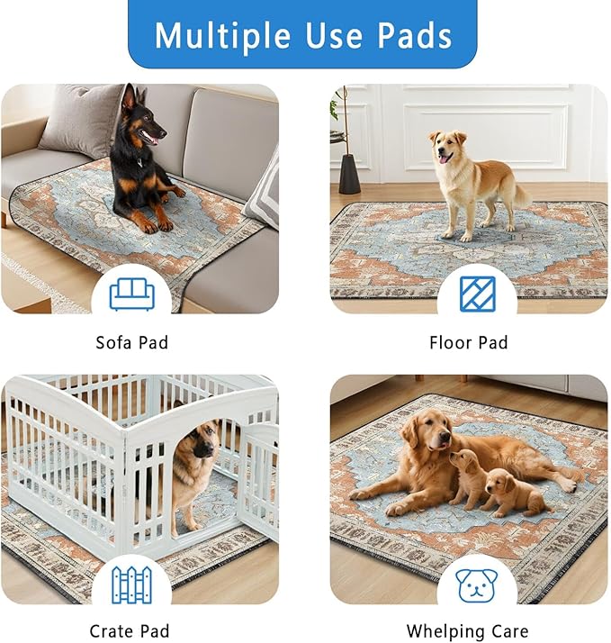 Washable Pee Pads for Dogs 2 Pack, Absorbent Reusable Puppy Pads Waterproof, Leakproof &amp; Non-Slip Whelping Pad, Potty Training Pads for Dogs Playpen Mat 48x48