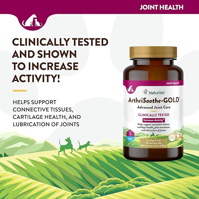 NaturVet – ArthriSoothe-GOLD – Level 3 Advanced Joint Care | Clinically Tested to Support Connective Tissue, Cartilage Health &amp; Joint Movement | Enhanced with Glucosamine, MSM, Chondroitin &amp; Green Lipped Mussel | For Dogs &amp; Cats | 90 Chewable Tablets