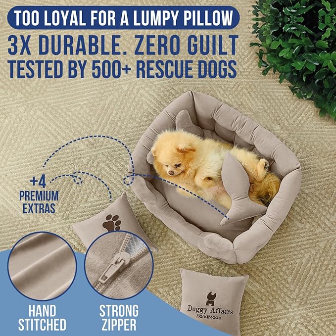 Luxury Dog Bed Chesterfield – Handcrafted Velvet Throne for Dogs | Joint Support, Calming &amp; Temp-Regulating Comfort | Durable 5+ Years, Anti-Claw, Washable 100+ Times –Ivory, Size: XS