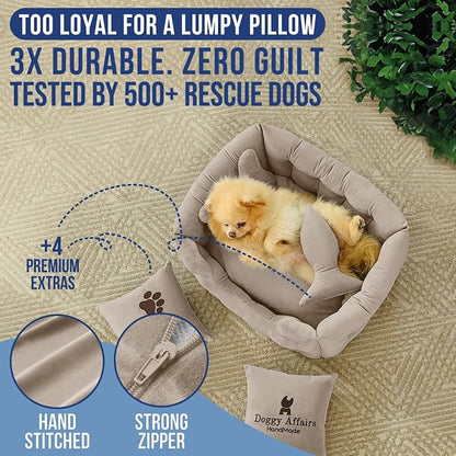 Luxury Dog Bed Chesterfield – Handcrafted Velvet Throne for Dogs | Joint Support, Calming &amp; Temp-Regulating Comfort | Durable 5+ Years, Anti-Claw, Washable 100+ Times –Ivory, Size: XS