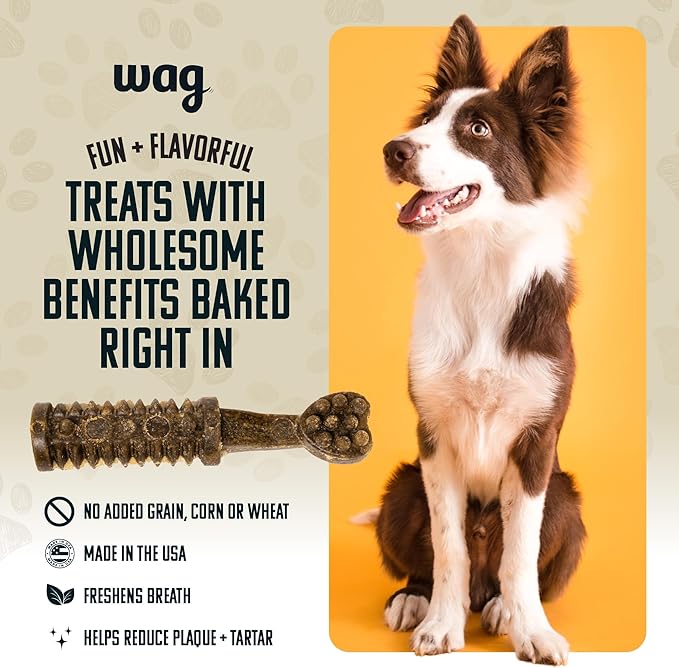 Amazon Brand - Wag Dental Dog Treats to Help Clean Teeth &amp; Freshen Breath Tiny, 2.25 pounds, Unflavored - 130 Count, Pack of 1