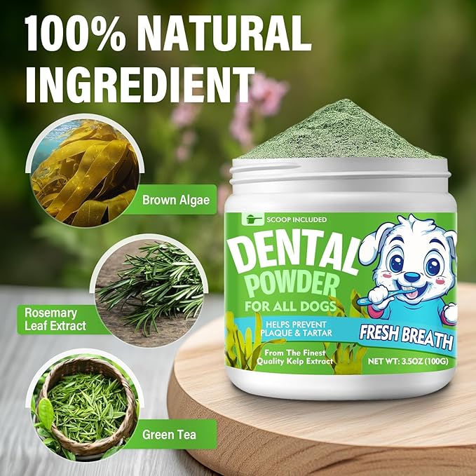 Dog Dental Powder, Dog Breath Fresh Powder, Teeth Cleaning, Reduce Bad Breath &amp; Plaque, Suitable for Dogs and Cat (100g)