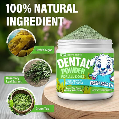 Dog Dental Powder, Dog Breath Fresh Powder, Teeth Cleaning, Reduce Bad Breath &amp; Plaque, Suitable for Dogs and Cat (100g)