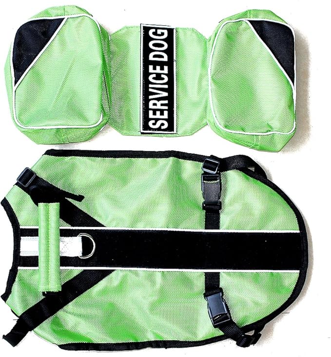 Serijoars Dog Vest Harnesses with Saddlebag Backpack for Camping &amp; Travel - Reflective Hound Hiking Backpack Saddle Bag - Lightweight Vest Harness for Medium &amp; Large Dogs (Green, M)