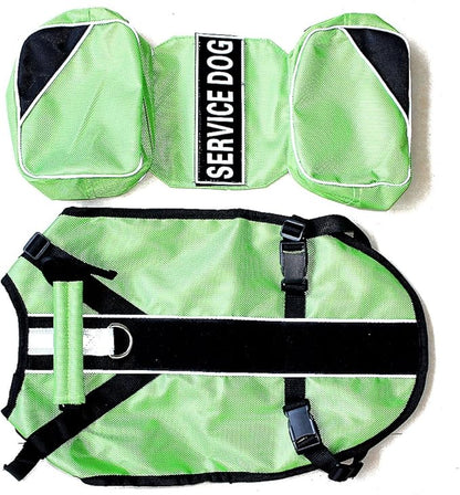 Serijoars Dog Vest Harnesses with Saddlebag Backpack for Camping &amp; Travel - Reflective Hound Hiking Backpack Saddle Bag - Lightweight Vest Harness for Medium &amp; Large Dogs (Green, M)