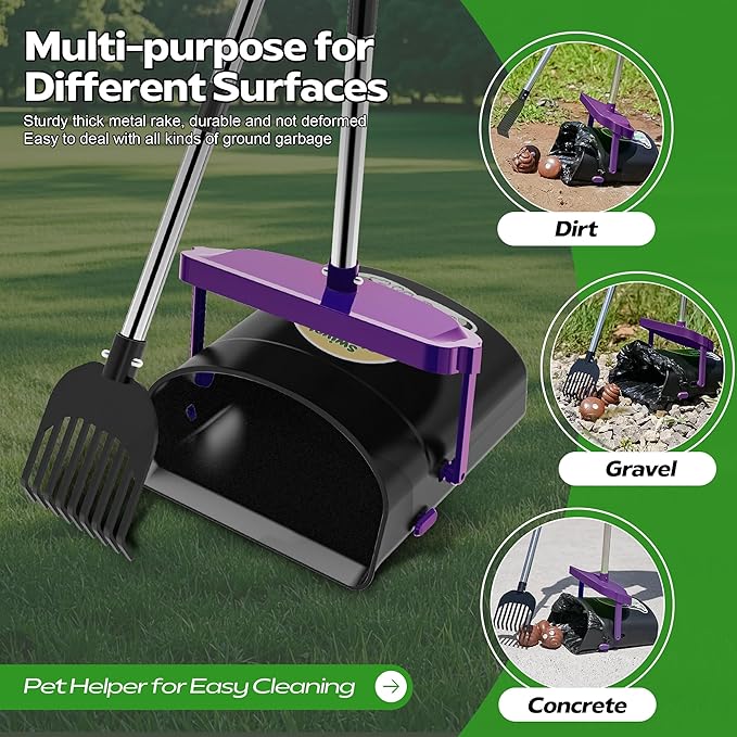 UPSKY Dog Pooper Scooper Swivel Bin &amp; Rake Kit with 100 Waste Bags,33.4" Stainless Steel Long Handle Heavy Duty Pet Poop Shovel for Large Medium Small Dogs, Odor-Proof Lid for Yard/Lawn/Outdoor Use
