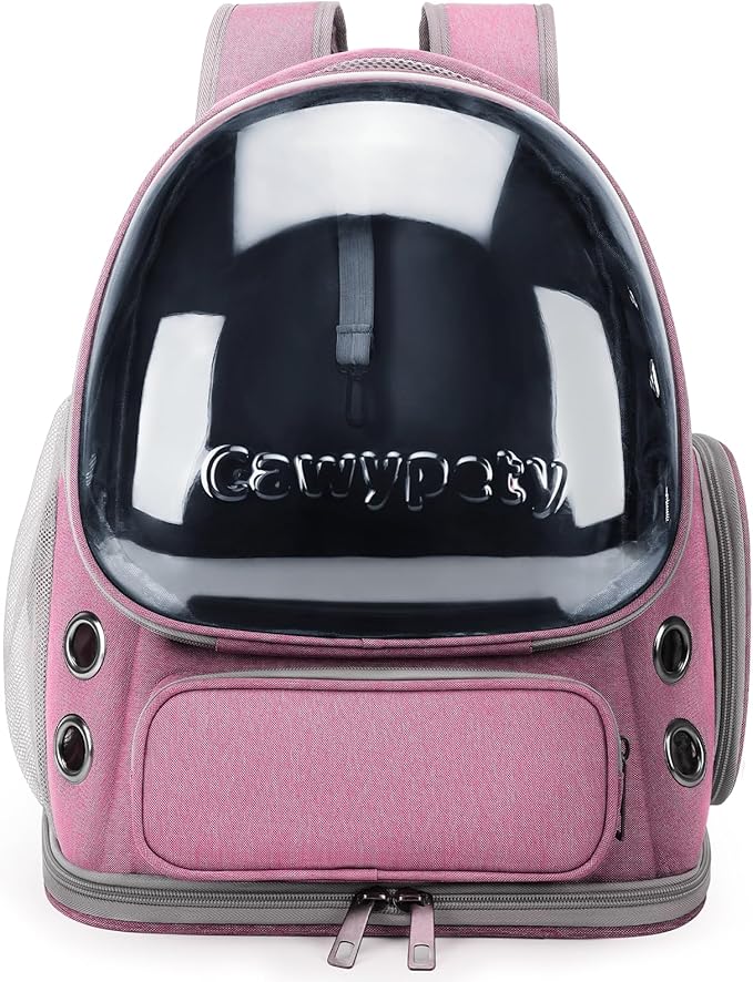 Cat Backpack Carrier, Breathable Cat Carrier Large Space Bubble Pet Backpack for Kitty Small Dog up to 15lbs, Transparent &amp; Foldable Pet Carrier for Travel Hiking（Pink）