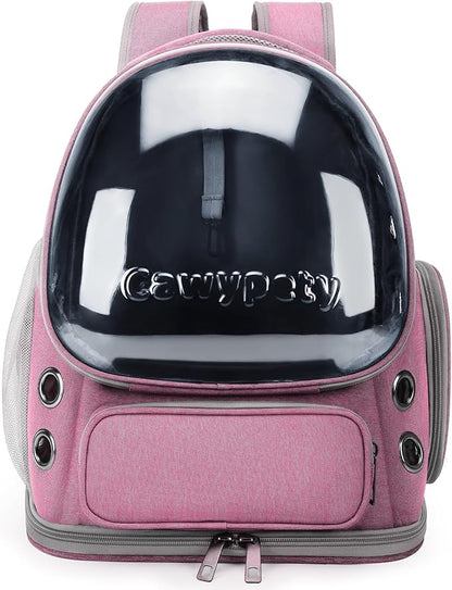 Cat Backpack Carrier, Breathable Cat Carrier Large Space Bubble Pet Backpack for Kitty Small Dog up to 15lbs, Transparent &amp; Foldable Pet Carrier for Travel Hiking（Pink）