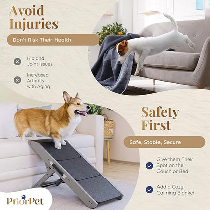 Dog Steps for Bed &amp; Couch 2-in-1 Dog Stairs/Ramp - Height Adjustable Dog Ramp for Couch 7” - 20” - Pet Stairs, Dog Stairs for Small Dogs - Easy to Move Pet Steps with Landing Platform, Gray