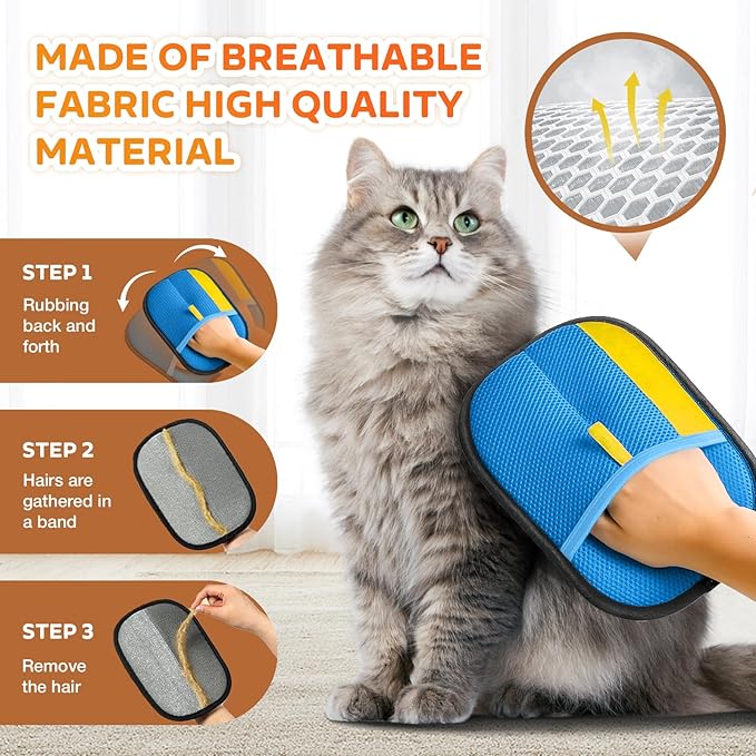 Reusable Pet Hair Remover Gloves – Electrostatic Lint &amp; Fur Removal, Machine Washable Cleaning Gloves for Furniture, Clothes &amp; Car (Blue)