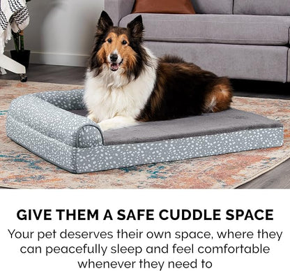 FurHaven Supportive Cooling Memory Foam L Chaise Dog Bed with Washable &amp; Removable Cover - Plush &amp; Almond Print - Gray Almonds, Dogs Up to 35 lbs - Medium