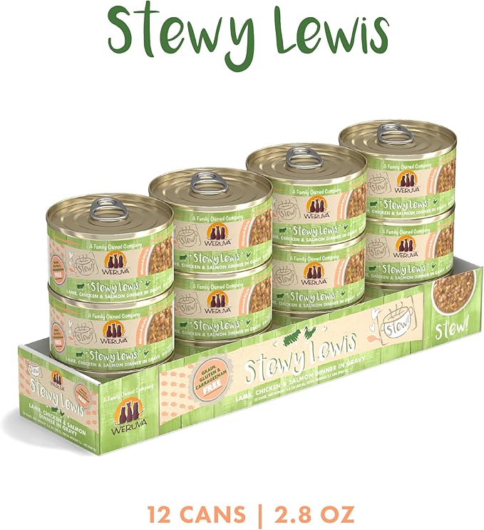 Weruva Classic Cat Stews!, Stewy Lewis with Lamb, Chicken &amp; Salmon in Gravy, 2.8oz Can (Pack of 12)