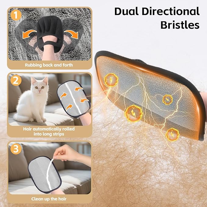 Pet Hair Removal Glove for Cats &amp; Dogs Five-Finger Electrostatic Pet Hair Remover Glove for Clothing, Couch, Carpet, Furniture, Great Alternative to Pet Lint Roller