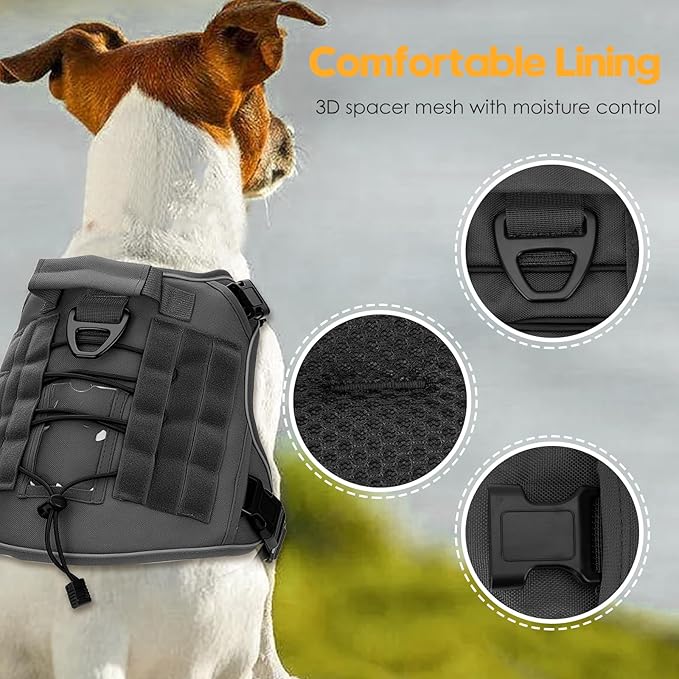 Heavy-Duty Tactical Dog Harness for Large Dogs, No Pull Adjustable Reflective Pet Vest with Molle System, K9 Military-Grade Control for Service Training, Outdoor &amp; 10+ Breeds, Gray, X-Large
