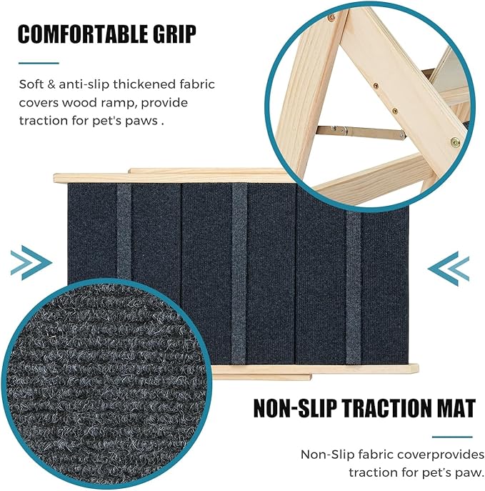 Wood Pet Stairs/Pet Steps for All Dogs and Cats - 2-in-1 Foldable Carpeted 3 Tiers Dog Stairs &amp; Ramp Perfect for Beds and Cars - Portable Dog/Cat Ladder Up to 120 Pounds