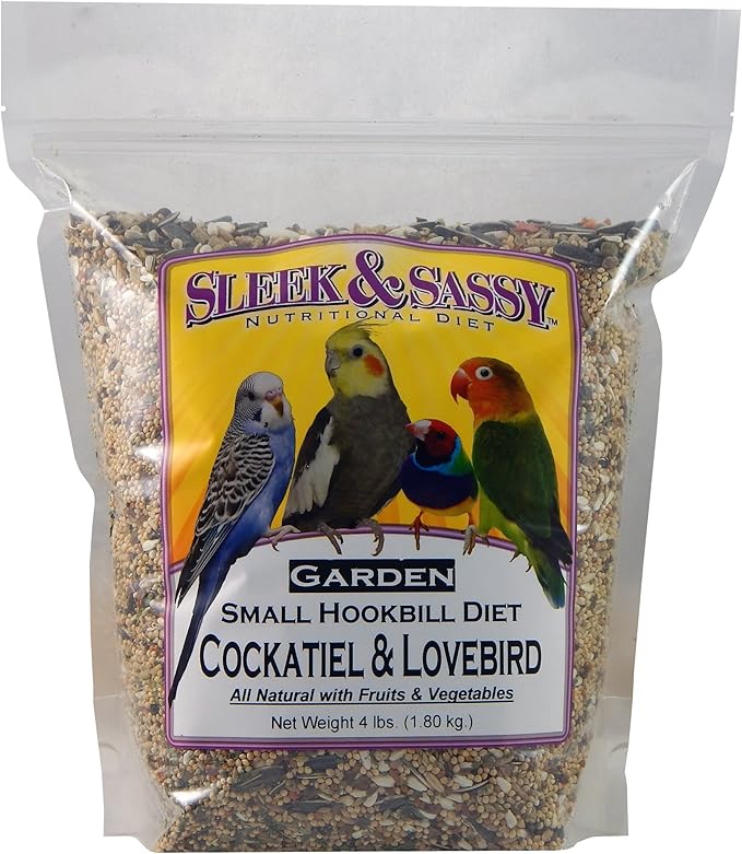 SLEEK &amp; SASSY Garden Small Hookbill Bird Food for Cockatiels, Lovebirds, Quaker Parrots &amp; Small Conures (4 lbs.)