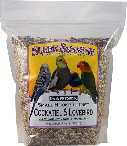 SLEEK &amp; SASSY Garden Small Hookbill Bird Food for Cockatiels, Lovebirds, Quaker Parrots &amp; Small Conures (4 lbs.)