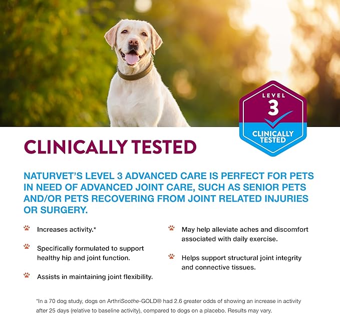 NaturVet ArthriSoothe-Gold Level 3 Advanced Joint Care for Dogs – Soft Chew Dog Supplement with Glucosamine, MSM, Chondroitin &amp; Hyaluronic Acid – Wheat-Free Pet Supplements – 180 Ct.