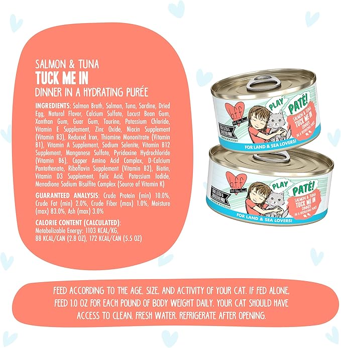 Weruva B.F.F. Play - Best Feline Friend Paté Lovers, Aw Yeah!, Salmon &amp; Tuna Tuck Me in with Salmon &amp; Tuna, 5.5oz Can (Pack of 8)